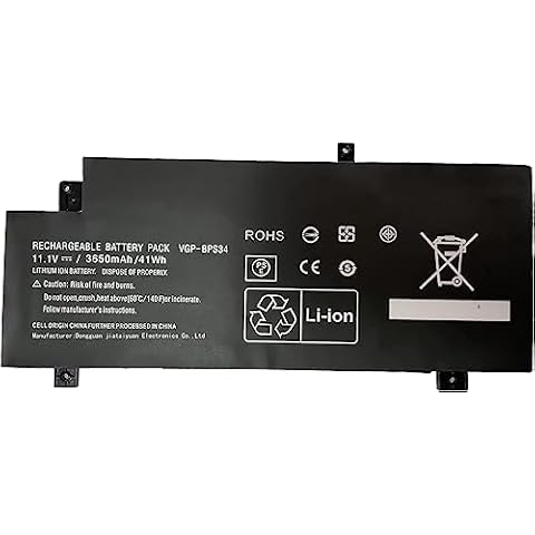 Hubei VGP-BPS34 VGP-BPL34 BPS34 Laptop Battery Replacement for Sony Vaio 15 Touch SVF15A16CXB SVF14AC1QL SVF14AC1QU SVF14A14CXP SVF14A14CXS SVF14A15CXB SVF14A15CXP SVF14A15CXS(11.1V 41Wh) Cover