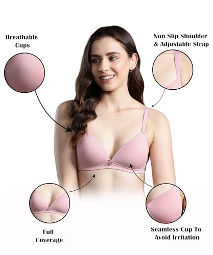 Image of EVA & JOY Women's Solid Lightly-Padded Non-Wired Full Coverage T-Shirt Bra (Pack of 1)