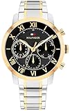 Orologio con quadrante nero bicolore con cassa e cinturino in acciaio inossidabile color oro Tommy Hilfiger