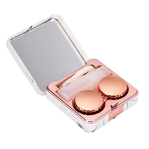 Étui à lentilles de surface de contact en marbre, Kit de voyage portable Miroir Récipient de trempage de mode Mini flip top Ensemble de soins des yeux Boîte de miroir pour voyage et maison(Or rose) - Image 3