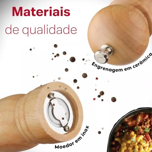Kit 2x Moedor de especiarias de aço inoxidável com pino removível, para moer na hora