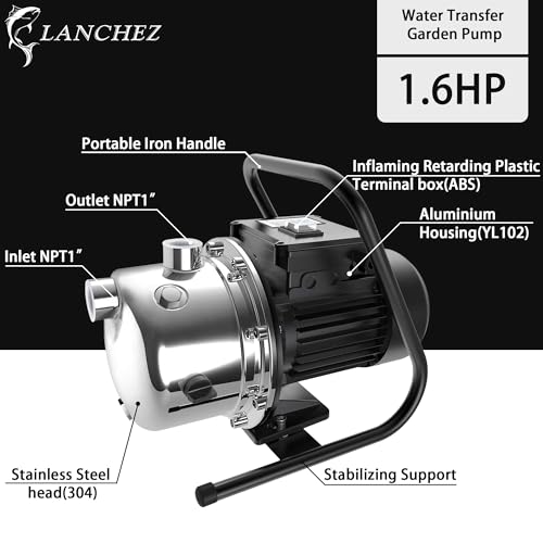 Lanchez JGP11007WUINOX 1.6 Hp Shallow Well Pump Garden Pump, Portable Water Transfer Draining Irrigation Pump For Water Removal, Lawn Fountain Pump thumb #1