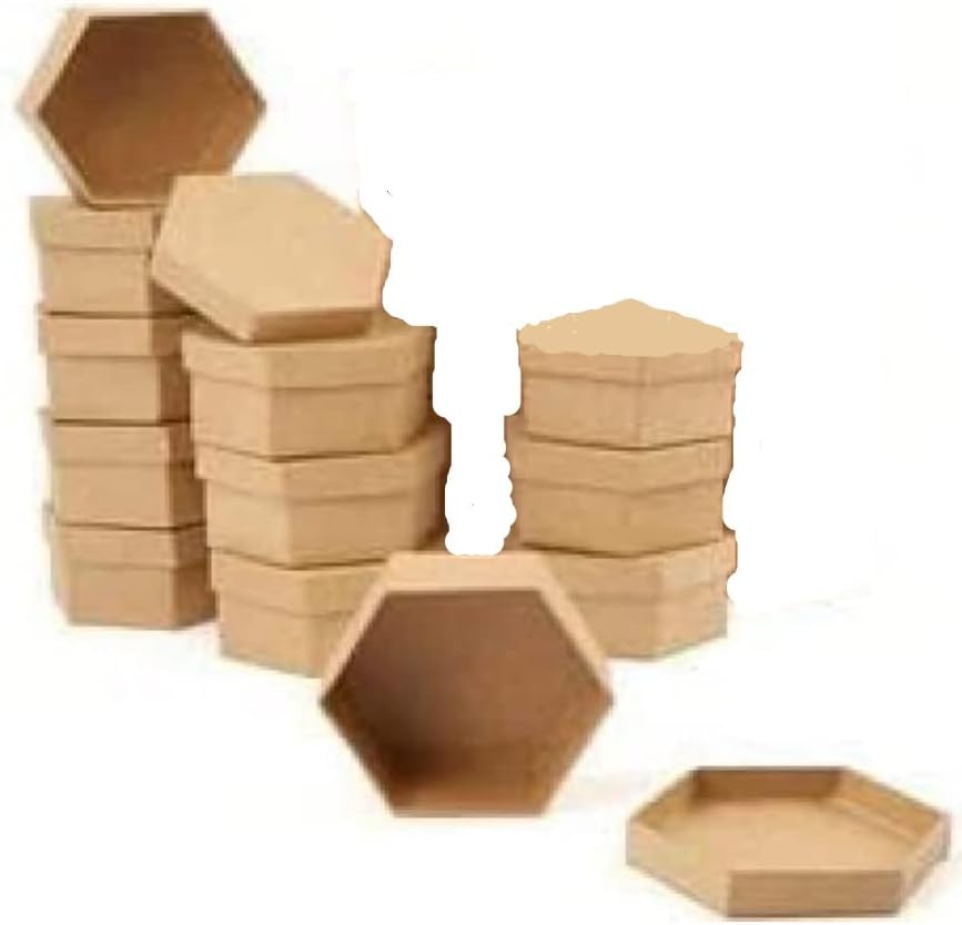 Factory Direct Craft Pack of 12 DIY Paper Mache Piece Hexagon Boxes Premade Hexagon Empty Papier Mache Boxes with Lids for Favors, Jewelry Boxes or Small Gift Boxes