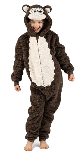 Wunsy Childrens Brown Monkey All-in-One Onesie CostumeAll-In-One Monkey v Bunny Fans for Boys or Girls in Soft Fleece with a Tail In Childrens Age Years 8-9