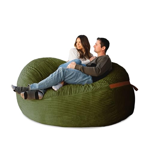 Image of Big Joe Fuf 7Ft Giant Foam Bean Bag Chair, Oversized Couch with Removable Cover for Kids, Teens, Adults, Moss Green Corded Plush, 7 Foot Giant