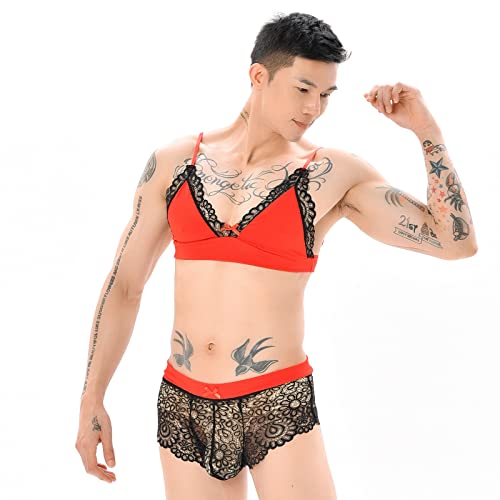 Men's Sissy Lingerie Set - Sexy Floral Lace Crossdresser Underwear Bra with Bowknots for Nightwear, Crossdressing, Roleplay3