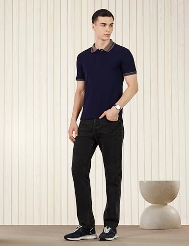 Image of Amazon Brand - Symbol Men Regular Fit Rib Textured Polo| Half Sleeves | Available in Plus Size