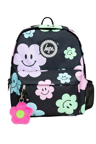 hype Happy Flowers, Sacs à Dos Fille, Fleurs heureuses Noires, Taille Unique
