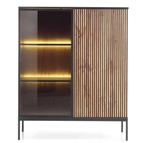 Miniatura 4 de Komodee Laval Wt104 - Vitrina Con Iluminación Led, Roble Wotan, Negro, Anchura 104 Cm, Altura 126 Cm, Profundidad 39 Cm