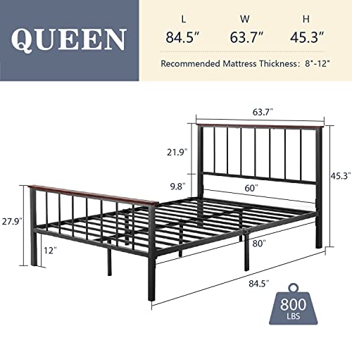 Allewie Heavy Duty Queen Size Platform Bed Frame With Headboard, Metal Slats Support Mattress Foundation, No Box Spring Needed, Under Bed For Storage, Easy Assembly, Noise-Free, Black #TOP1