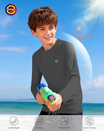 Image of Boys UPF 50+ Swim Shirt Long Sleeve, 1 or 2 Pack Rash Guard Tops