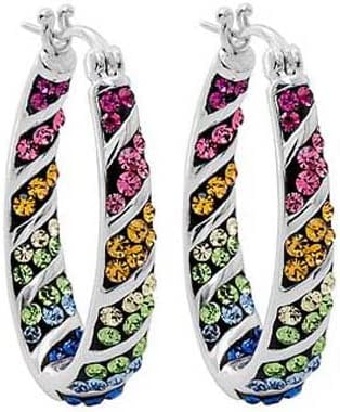 Savlano 14K Gold Plated Inside Out Multicolor Rainbow Crystal Hoop Earrings For Women Comes With Gift Box