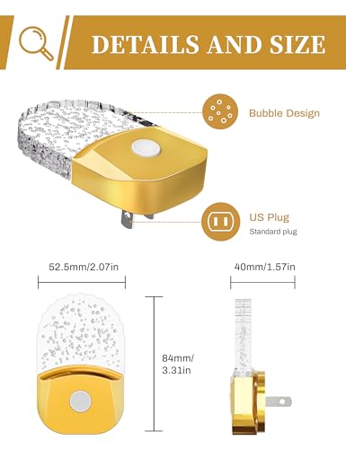 Image of DORESshop 8-Color RGB LED Night Lights Plug Into Wall [2 Pack], Color Changing Night Light with Dusk to Dawn Sensor for Bathroom Decor, Children Room, Golden Cover