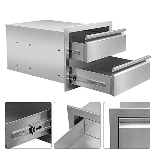 JIE JIN Outdoor Kitchen Drawers Stainless Steel, Double BBQ Drawers Flush Mount for Outdoor Kitchen or BBQ Island (18\" x 15\" x 23.4\")
