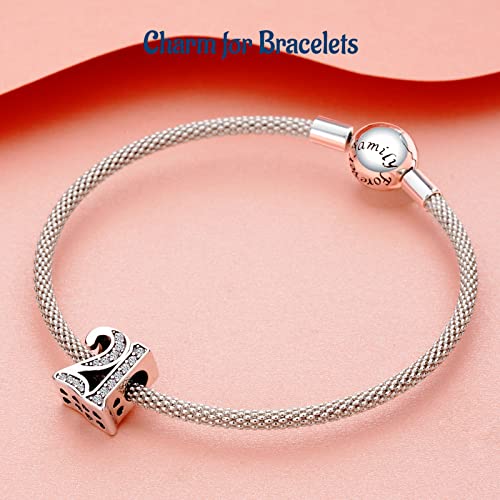 Image of Mothers Day Birthday Number Love Family Friendship Graduation Auntie Grandma Dad Mom Charms for Pandora Bracelets Necklaces, Gifts Women, for Anniversary Valentines Christmas