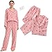 SchlafanzüGe Damen, Schlafanzug Damen Lang - Pyjama Set Baumwolle Langarm Nachtwäsche Zweiteiliger Hausanzug Loungewear Sleepwear Herz-Print Oberteil Und Schlafanzughose Mit Taschen