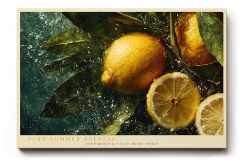 Paul Sinus Wandbild 30x20cm Zitronen Stillleben frische Fruechte im Wasser sommerliche Naturfotografie gelb gruene Farben moderne Kuechen Wanddekoration fuer Esszimmer Wohnzimmer