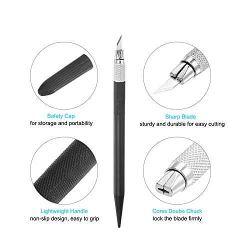 uxcell Art Craft Knife Set, 2pcs Carving Knife with 24pcs Spare Metal Blade for Scrapbooking Stencil Hobby DIY, PVC Plastic Handle, Black (2 Set) by uxcell - Image 4