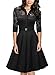 Missmay Women's Vintage 1950s Style 3/4 Sleeve Black Lace Flare A-line Dress Small
