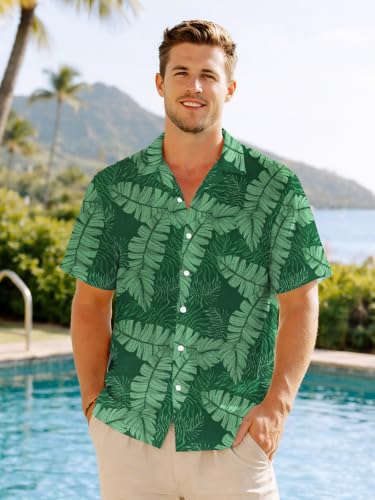 Image of Yoimira Hawaiian Shirts for Men, Print Mens Casual Short Sleeve Button Down Shirts Floral Aloha Beach Shirt