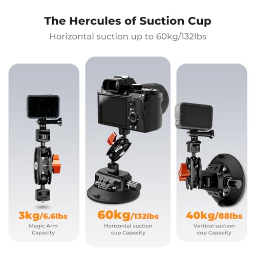 Image of K&F CONCEPT 4.5 inch Suction Cup Camera Mount with Magic Arm for Car | ARRI 1 /4 inch & 3 /8 inch Threads, Quick Release Car Mount Compatible with Gopro DJI Insta360 for DSLR Action Camera Phone Video, MS45