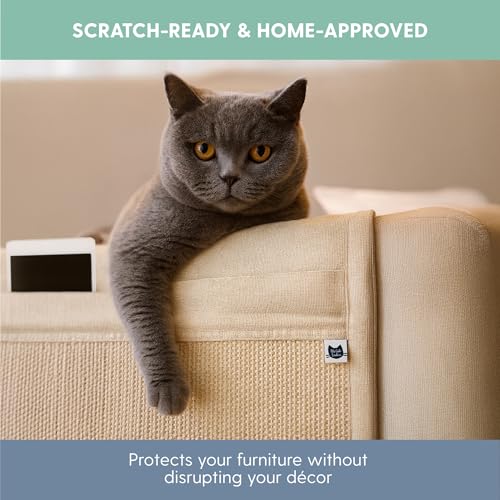 Image of The Cat Ladies Cat Scratch Furniture Protector Mat - Couch Protector from Claws - Anti Scratch Furniture Protectors from Cats Scratching - Sisal Scratcher Pad with Pocket - Beige