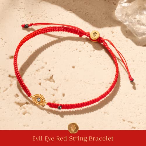 Karma And Luck - Powerful Protection - Women's Multicultural Evil Eye Gold Plated Charm Adjustable Drawstring Closure Red String Bracelet With Real Hematite Stone Handmade With Love In Bali #TOP3