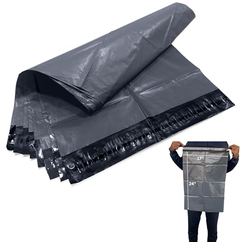 Large Postage Bags 17x24 for Clothes - Extra Strong Packing Bags for Posting - Strong Self-Seal Packaging Postal Bags - Grey Recyclable Mailing and Shipping Mailers (5)