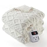 CAROMIO Electric Blanket Full Size - Thick Tufted Sherpa Heated Blanket Full Size with 10 Heating Levels and 10 Time Settings, ETL Certified Machine Washable Fast Heating Blanket Full 72'×84', White