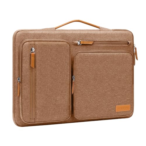 Image of MOSISO 360 Protective Laptop Case 16 inch, 15-15.6 inch Laptop Sleeve Compatible with MacBook Pro 16, HP Acer Dell Lenovo ASUS, Side Open Carrying Case with 4 Zipper Pockets&Handle, Mocha