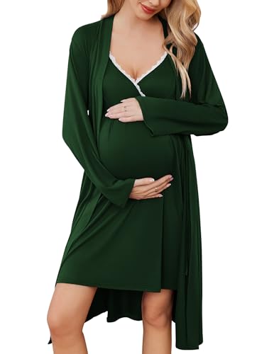 Image of Ekouaer Maternity Nursing Gown and Robe Set Lace Nursing Nightgown for Breastfeeding Labor Delivery gowns for Hospital