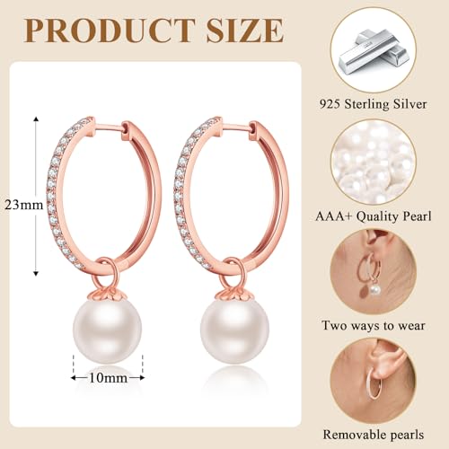 Boucles d'oreilles perle argent 925 anti-perte avec fermoir leverback sûr