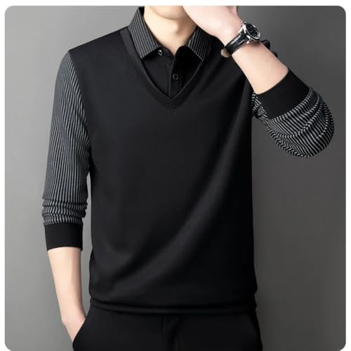 Men's False Two Piece Lapel Knit Sweater,Striped Lapel False Two Piece Knit Sweater,Men's Lapel Sweater3