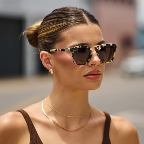 WMP Eyewear - Women's Oversized Polarized Sunglasses: Square Vintage Style with Metal Double-Bar Bridge3