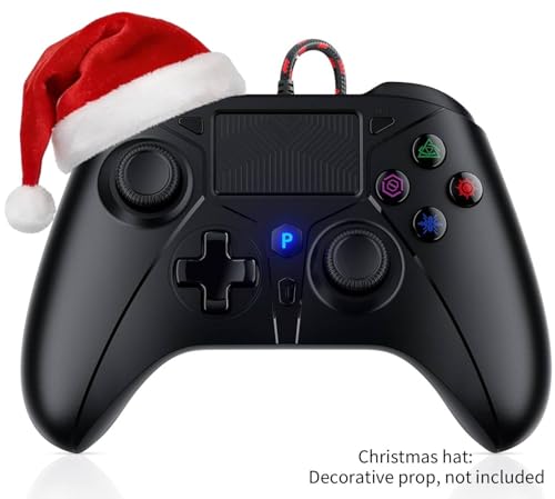 FOIRCEADAL Wired Controller for PS5/PC/PS-4, Marco Function Dual Motor Vibration/6-Axis Sensor/Turbo 3.5mm Audio Jack,