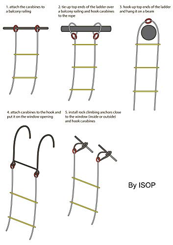 Balkon Fluchtleiter 3-stöckig | 10m Höhe Notfall-Seilleiter mit Ganzkörpergurt und Sicherheitskordel | Hängeleiter