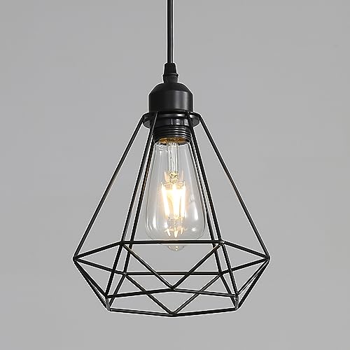 Aiskdan Lámpara Colgante Vintage Lámpara de Techo Industriale, Pantalla de Metal en Forma de Jaula Negra Luz Colgante E27 Vintage Iluminación de Techo para Dormitorio, Comedor, Cocina, Loft, pasillo