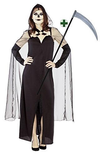 Karneval-Klamotten Sensenmann Kostüm Damen Gevatter Tod Henker Grim-Reaper Halloween Sensenfrau MIT Sense Cover