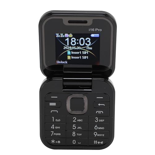 PUSOKEI Flip Phone, Mini 2G Flip Cell Phone 2 Tarjeta SIM Teléfono Celular para Personas Mayores con Linterna LED, Cámara Trasera HD, Radio FM, Lista Negra, Marcación Rápida, Vibración,