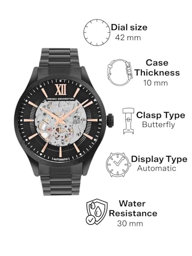 Image of French Connection Automatic Black Dial Men's Watch-FCA10BM