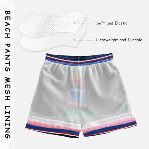 Mexican Serape Blanket Stripes Boys Swim Trunks with Boxer Brief Liner, Boys Swimwear Quick Dry Bathing Suit#7004