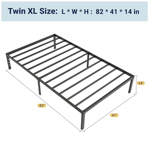 Image of Allewie Twin XL Bed Frame, 14 inch Metal Platform Beds with Storage Space, No Box Spring Needed and Easy Assembly, Black