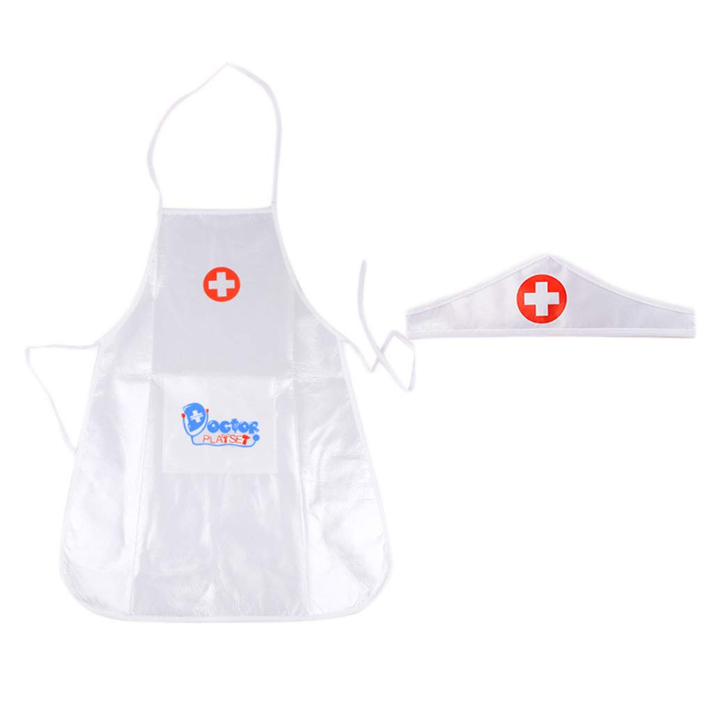 Wastebin Unisex Kids White Kids Doctor Nurse Cosplay Costume Apron With Headdress Hat Halloween Uniforms