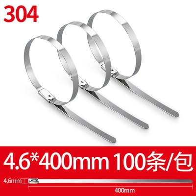 BIK Fascetta fermacavi multiuso in metallo da 4,6 mm, in acciaio inox, con cerniera, rivestita, 100 pezzi (4,6 x 400 mm)