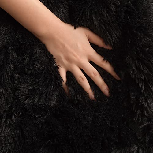 Benron Black Fluffy Throw Blankets, Soft Shaggy Fuzzy Sherpa Blankets, Cozy Warm Lightweight Faux Fur Blankets For Bed Couch Sofa Photo Props Home Decor Washable, 50"X60" #TOP5