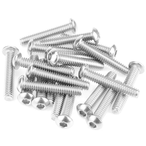 Image of 20 Pieces 1 /4-20 x 1-3 /8 inch Button Head Socket Cap Screws Bolts, HELIFOUNER 304 Stainless Steel (18-8) Screws, Bright Finish, Fully Threaded