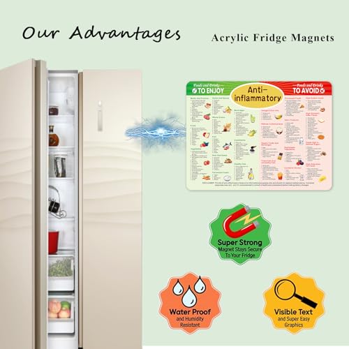 4-Piece Diet Plan Fridge Magnet Set – Low Carb, Mediterranean, Anti-Inflammatory & Renal Diet Food Guides with Meal Plans, Grocery Lists & Healthy Eating Reference for Kitchen