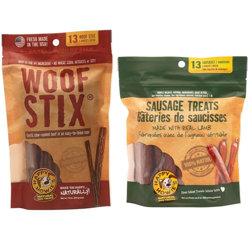 Happy Howie's Woof Stix & Sausage Treats - Healthy Dog Treats, Slow Cooked Beef & Lamb, Soft & Chewy, Natural Ingredients, Hormone Free - 2-Pack