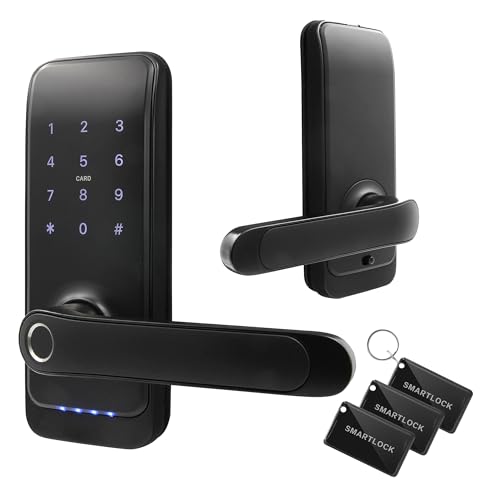 EURA ELH-01H4 Smartes Türschloss mit Griff, Codeschloss, 13,56 MHz Näherungsleser, biometrisches Lesegerät, App TTLock/TTHotel, IP65, universeller Riegelabstand, schwarz