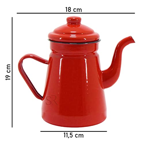 Mimo Style Bule Retrô na Cor Vermelha 1000ml, em Ferro Esmaltado. Sirva Chás, Chocolate Quente, Leit